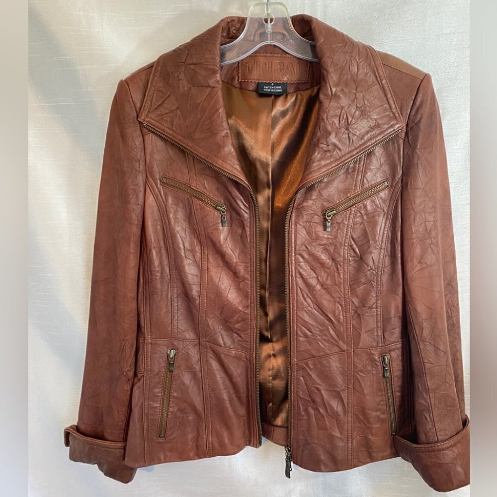 Tribal Rustic Red Vegan Leather Biker Jacket Ladies 4 - Picture 11 of 11